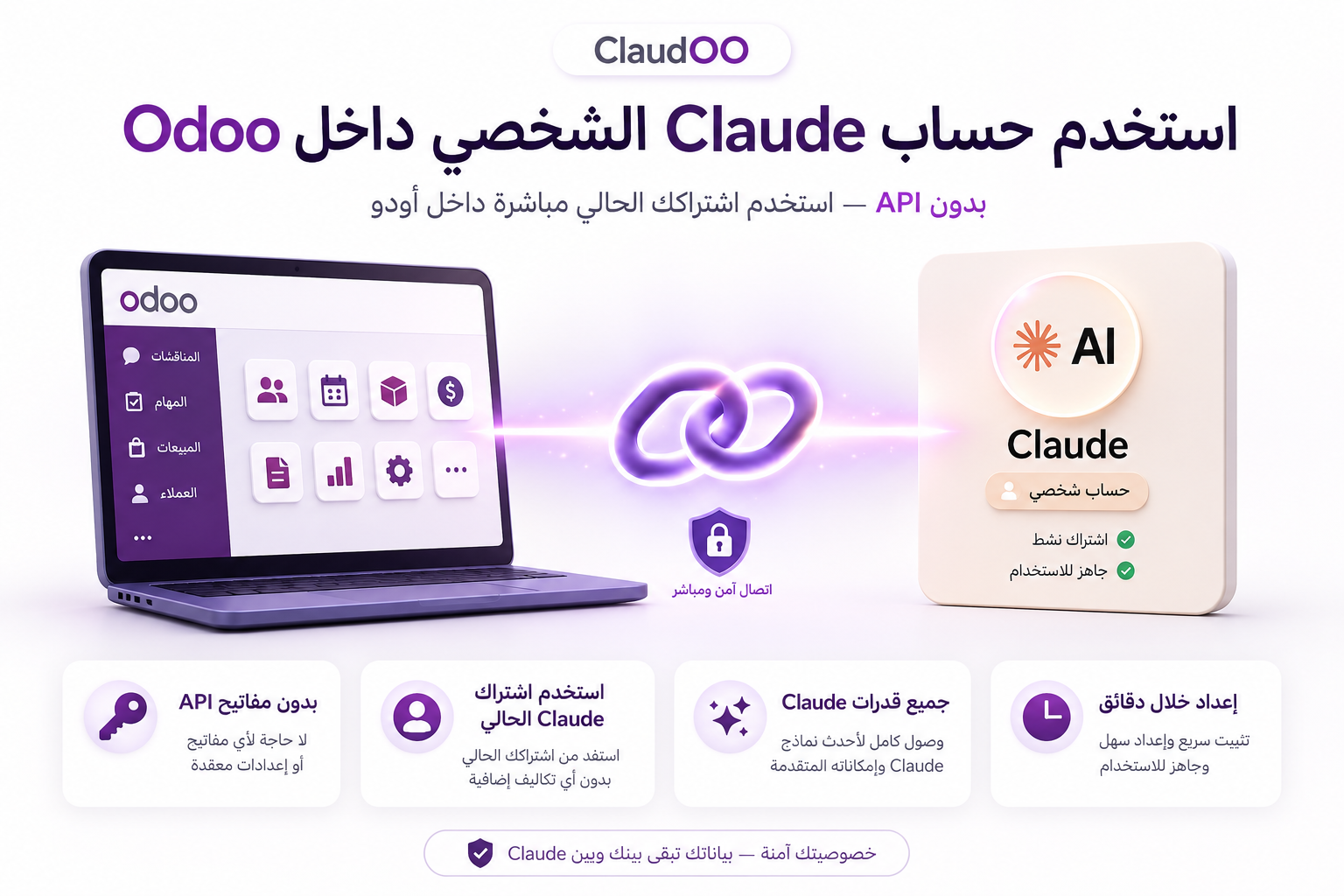 تحدّث مع نظام Odoo الخاص بك…  بلغتك الطبيعية، وبأمان كامل